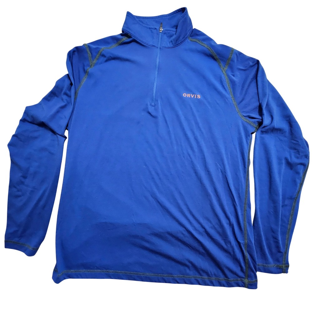 Orvis Mens Blue Quarter Zip Pullover Lightweight Mock Neck Shirt Large 2Z5Y